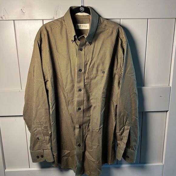 Men's Orvis Long Sleeve Cotton Button Down Green and Navy Shirt Size M - Picture 2 of 8